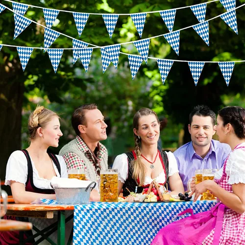 Vista 6 de PURPLE STAR 1N Banderín bávaro de 393 pies para el Oktoberfest, paquete de 12 banderines bávaros para Oktoberfest alemán para fiestas temáticas