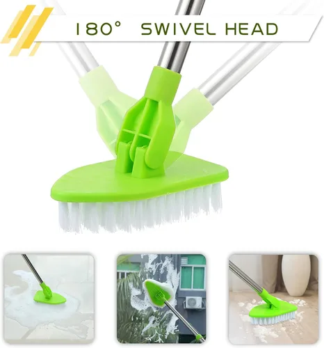 Vista 3 de Cepillo de limpieza con mango largo, 2 en 1, extensible, para baño, con 2 cerdas rígidas y 4 esponjas con mango largo, limpiador ligero desmontable