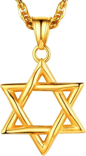 Vista 21 de U7 - Collar con Estrella de David para hombres y mujeres, dije hexagonal de acero inoxidable con cruz/piedra de rubí/collares clásicos judíos