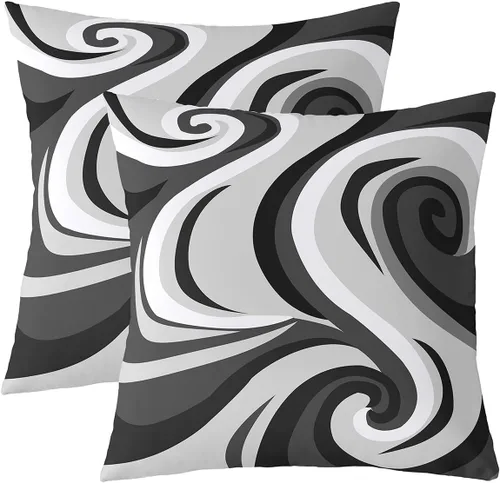 Vista 27 de Castle Fairy Juego de 2 fundas de almohada modernas con estampado de líneas geométricas de doble cara de 16 x 16 pulgadas, color gris, negro y rojo
