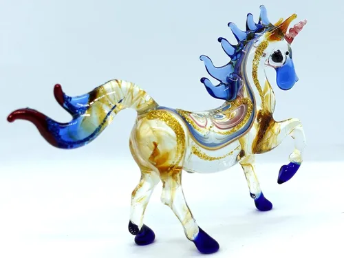 Vista 3 de Figuras en miniatura de unicornio soplado a mano, arte de cristal de fantasía, animales de fantasía, regalo coleccionable para decoración del hogar