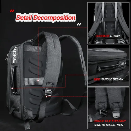 Vista 5 de Krone Kalpasmos Mochila antirrobo para hombres y mujeres, mochila impermeable de cuero de gran capacidad con organizador gris, color negro, Negro