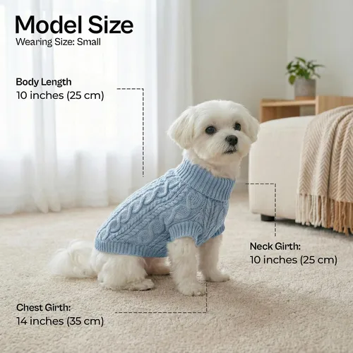 Vista 3 de Parisian Pet Suéteres de Navidad para Perros - Tipo Pullover, Suéter Azul para Perro con Cuello de Tortuga - Suéter Grueso de Punto Trenzado