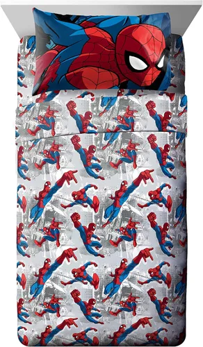 Vista 3 de Jay Franco Marvel Spiderman Burst - Juego de ropa de cama individual y cortinas de Spidey Daze