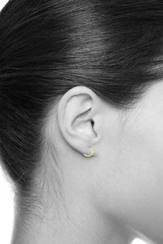 Vista 4 de Aretes de aro de oro amarillo real de 14 quilates, 0.079 in de grosor, 3 tamaños diferentes disponibles
