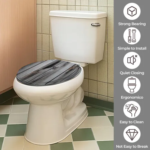 Vista 2 de Round Resin Toilet Seat, Quietly Close Quick Release Hinges Cover Patrón 3