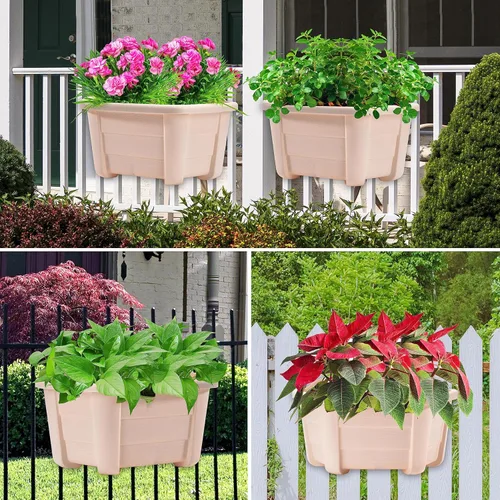 Vista 6 de ORIMERC Macetas de madera imitada de 9.8 pulgadas para plantas de interior, macetas colgantes de pared para interiores y exteriores, maceta vertical