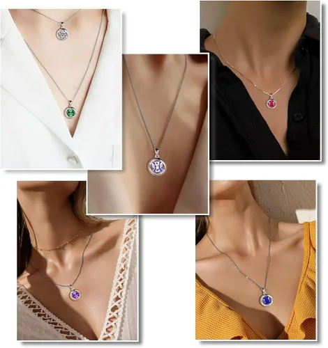 Vista 2 de Aurora Tears 925 Sterling Silver 12 Birthstones NecklaceEarringRingBracelet Women Birthstone Pendant Crystal Fashion Birthday Jewelry Christmas Gift