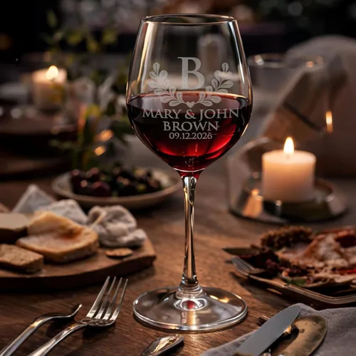 Vista 4 de Juego de 2 copas de vino personalizadas con monograma, 20 onzas (diseño 5, copa de vino)