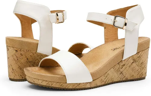 Vista 4 de DREAM PAIRS Sandalias de cuña con plataforma y hebilla de punta abierta para mujer