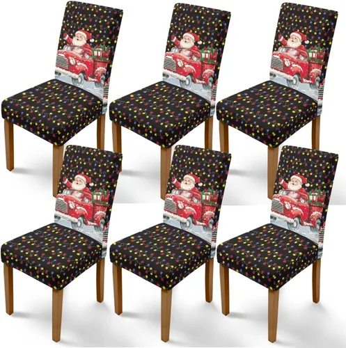 Vista 11 de Rnyleeg Juego de 1 fundas navideñas para sillas de comedor, color azul oscuro, fundas protectoras extraíbles y lavables para sillas de cocina