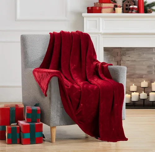 Vista 32 de Manta de Forro Polar para las Fiestas Navideñas: Corona Tradicional de Decoración del Hogar con Saludos Cheers Merry Peace Joy sobre Fondo Beige