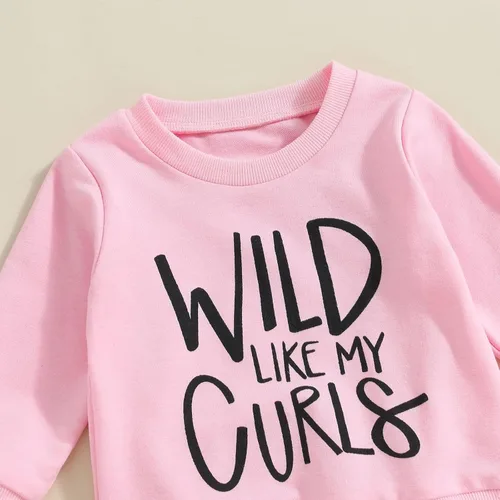 Vista 4 de Molgkyo Conjunto de ropa para bebé niña pequeña, sudadera de manga larga con estampado de letras, sudadera y pantalones deportivos para otoño e
