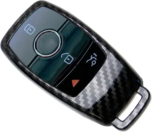 Vista 4 de iJDMTOY Llavero con patrón de fibra de carbono negro brillante compatible con Mercedes Clase E 2017 en adelante, Clase S 2018 en adelante, Clase G
