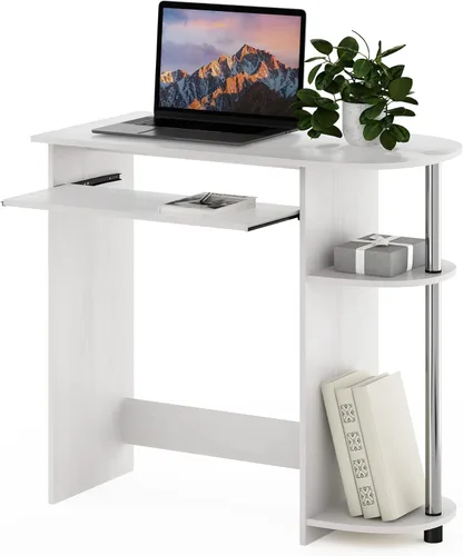 Vista 12 de Furinno Escritorio para el hogar, escritorio para juegos de 23.6 pulgadas de ancho con bandeja para teclado, estante abierto, escritorio para Ámbar