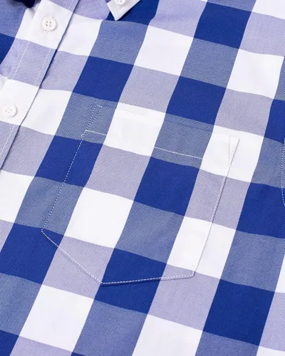 Vista 4 de Alimens & Gentle Camisas a cuadros con botones para hombre, camisas de vestir de manga larga de algodón, camisas de guingán de ajuste regular