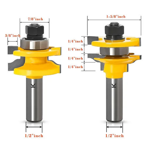 Vista 2 de ASNOMY 2 brocas de riel estilo Ogee y router para puerta de gabinete, vástago de 1/2 pulgada para carpintería, broca de lengüeta y ranura, panel