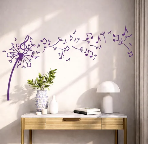 Vista 4 de Vinilo Adhesivo de pared Flores de diente de león Notas Musicales Patrones Pegatinas Mural Decoración grande (g1817) negro