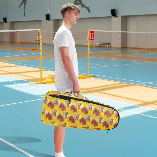 Vista 8 de Sporting Goods - Bolsa de tenis de gran almacenamiento, estilo mexicano, Cinco de Mayo, gafas de sol de calavera, 3 raquetas de bádminton