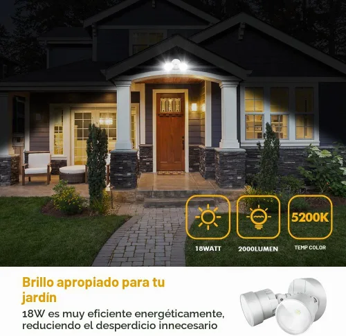 Vista 2 de LUTEC - Reflector de luz de doble cabeza para exteriores, impermeable, luz blanca de pared, de seguridad para patio, jardín Blanco - Del anochecer