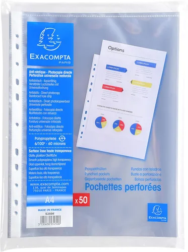 Vista 7 de Exacompta - Ref 5111E - Bolsillos perforados de polipropileno (paquete de 100) - Adecuado para documentos A4, polipropileno de efecto granulado