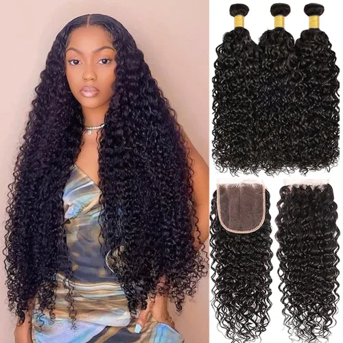 Vista 10 de Borchan Water Wave 3 Paquetes Cabello Humano Húmedo y Ondulado Cabello Humano 3 Paquetes para Mujeres Negras 16 18 20 Pulgadas Paquetes Brasileños
