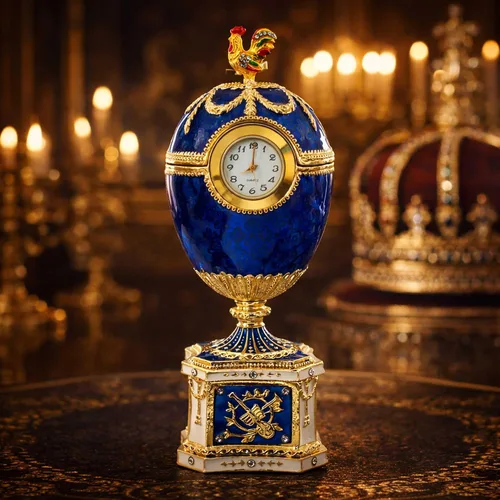 Vista 2 de 1904 Kelch Chanticleer Blue Esmalte Royal Imperial Huevo de Pascua con Reloj