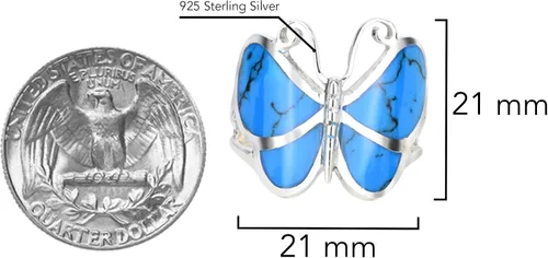 Vista 4 de Anillo de plata de ley 925 con diseño de mariposa y turquesa azul simulado.