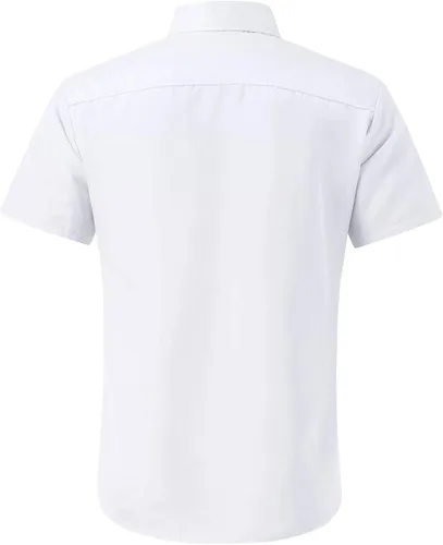 Vista 5 de WUAI-Men Camisas de algodón de manga corta y ajuste regular, para el trabajo, oficina, para verano, casual, con botones, para la playa