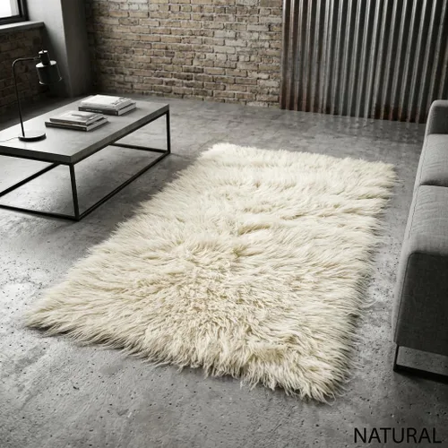 Vista 9 de Elegantes alfombras griegas flokati. Pelo suave y esponjoso de 3 pulgadas. 100% lana natural. Alfombra moderna de color blanco roto lanudo