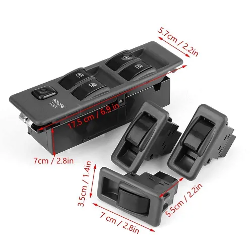 Vista 2 de Interruptor eléctrico de ventana para Pajero Montero 1990-2003, juego de botones de control maestro ABS negro, MR753373, 6.9 x 2.2 x 2.8 pulgadas