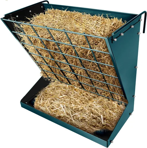 Vista 11 de Estante de heno para montaje en pared, de metal galvanizado resistente 2 en 1, alimentador de heno y granos, comedero para ganado con distancia