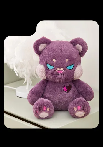 Vista 3 de ELAINREN Oso de peluche morado gótico, animales de peluche espeluznantes de Halloween Oso de peluche de decoración de regalo/30 cm