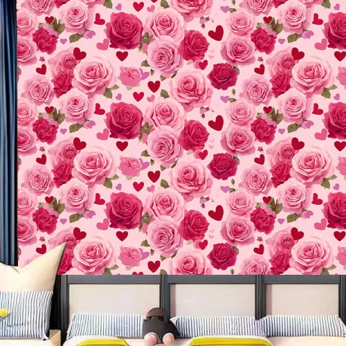 Vista 5 de Papel tapiz autoadhesivo para el día de San Valentín, diseño de rosas, diseño de corazón rosa floral, para decoración de pared de dormitorio, baño