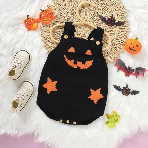 Vista 4 de Disfraz de calabaza para bebé, niña, niño, disfraz de Halloween, mameluco de punto, ropa de otoño e invierno