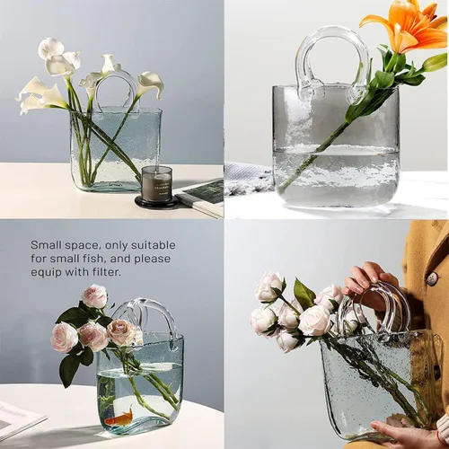 Vista 7 de Florero para flores, florero con asas, florero de cristal, bolsa de cristal, único para centros de mesa, decoración de mesa, decoración de boda