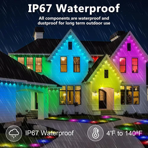 Vista 3 de Luces permanentes para exteriores de 100 pies, impermeable IP67 para techo de casa, vacaciones, fiesta, iluminación diaria, luces RGB inteligentes