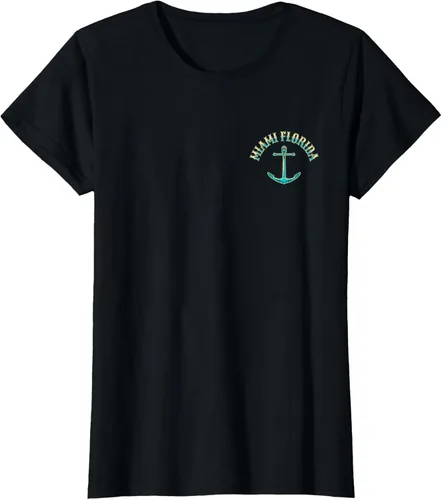 Vista 60 de Camiseta con diseño de pesca en la parte delantera y trasera de Miami Florida USA, Negro