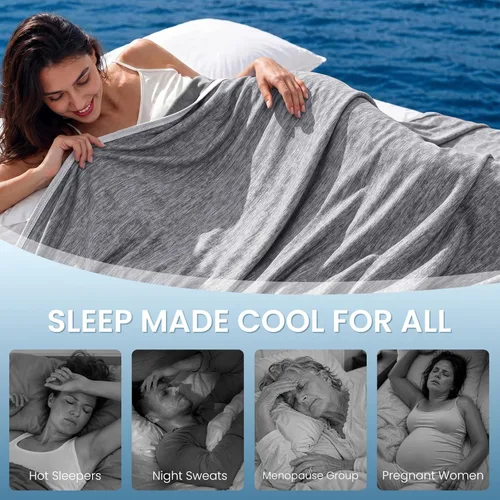 Vista 4 de Topcee Manta refrescante para sudores nocturnos que absorbe el calor para mantener a los adultos y los niños frescos en noches cálidas, mantas