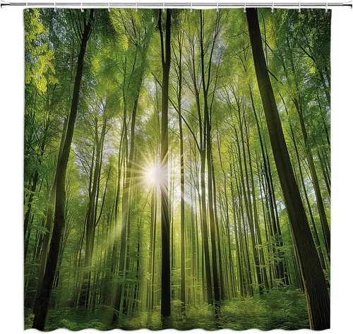 Vista 9 de Cortina de ducha pequeña, spa con hojas de piedra de agua, jardín, japonés, asiático, naturaleza, negro, blanco, verde, RV, baño, decoración