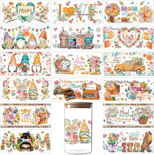 Vista 8 de Kosiz 16 Hojas de Vinilo Adhesivo UV para Tazas, Adhesivos de Envoltorio de Taza para Regalo del Día del Padre, Vinilos de Transferencia
