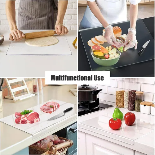 Vista 6 de Tabla de cortar de acrílico para encimera de cocina, tabla de cortar transparente para encimera con labio, tabla de cortar de acrílico transparente