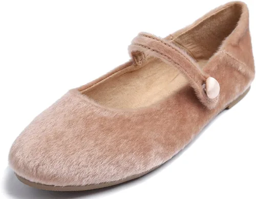 Vista 42 de FEVERSOLE Zapatos planos de ballet de patente para mujer, color macarrón colorido Beige
