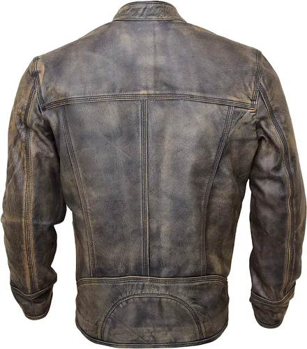 Vista 3 de Classic Cafe Racer Jacket Vintage Motorcycle Retro Moto Distressed Leather Jacket Leather Jacket Men