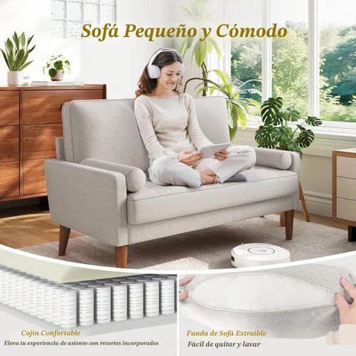 Vista 4 de Vesgantti Sofá de dos plazas con patas de madera maciza, sofás pequeños de 48 pulgadas para espacios pequeños, asiento de dos plazas para sala
