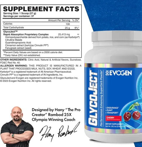Vista 3 de Evogen GlycoJect Polvo de carbohidratos Extreme Karbolyn® Cereza 36 porciones..