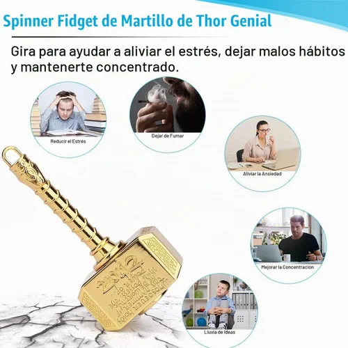 Vista 4 de Fidget Spinners de metal, martillo giratorio de mano 2 en 1, Fidgit Spinner, bloques de cubo para ansiedad para niños y adultos, juguetes para Oro