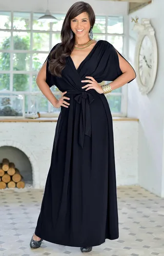 Vista 3 de KOH KOH Vestido largo semiformal de manga corta con cuello en V para mujer