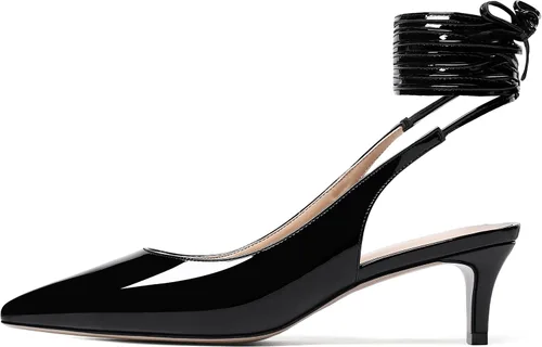 Vista 2 de WAYDERNS Zapatos de tacón bajo para mujer, con puntera puntiaguda, con lazo automático, para gatito, de 2 pulgadas