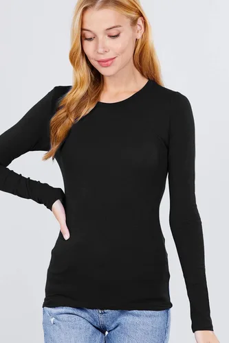 Vista 2 de Camisa básica de algodón suave y liso para mujer, manga larga, cuello redondo y cuello en V, tallas S a 2XL